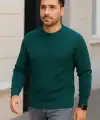 Erkek Fitilli Triko Kazak 2’li Set Siyah Haki Kalın Dokuma Pamuklu Regular Fit Bisiklet