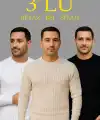 Erkek Fitilli Triko Kazak 3’lü Set Bej Beyaz Siyah | Kalın Dokuma Pamuklu Regular Fit