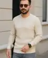 Erkek Fitilli Triko Kazak 3’lü Set Bej Beyaz Siyah | Kalın Dokuma Pamuklu Regular Fit