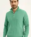 Erkek Fitilli Triko Kazak 3’lü Set Mint Yeşili Siyah Bej Kalın Dokuma Pamuklu Regular Fit