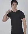 Erkek Göğüs File Aksesuarlı T-shirt - Siyah