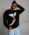 Erkek Güvercin Baskılı 3 iplik Bisiklet Yaka ipamuklu Sweatshirt - Siyah