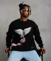 Erkek Güvercin Baskılı 3 iplik Bisiklet Yaka ipamuklu Sweatshirt - Siyah