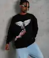 Erkek Güvercin Baskılı 3 iplik Bisiklet Yaka ipamuklu Sweatshirt - Siyah