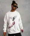 Erkek Güvercin Baskılı 3 iplik pamuklu Bisiklet Yaka Sweatshirt - Beyaz