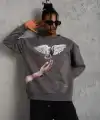 Erkek Güvercin Baskılı 3 iplik pamuklu Bisiklet Yaka Sweatshirt - Gri