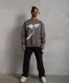 Erkek Güvercin Baskılı 3 iplik pamuklu Bisiklet Yaka Sweatshirt - Gri