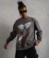 Erkek Güvercin Baskılı 3 iplik pamuklu Bisiklet Yaka Sweatshirt - Gri