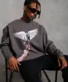 Erkek Güvercin Baskılı 3 iplik pamuklu Bisiklet Yaka Sweatshirt - Gri