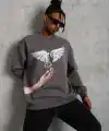 Erkek Güvercin Baskılı 3 iplik pamuklu Bisiklet Yaka Sweatshirt - Gri