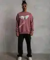 Erkek Güvercin Baskılı Bisiklet Yaka Sweatshirt 3 iplik pamuklu - Gül Kurusu