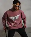 Erkek Güvercin Baskılı Bisiklet Yaka Sweatshirt 3 iplik pamuklu - Gül Kurusu