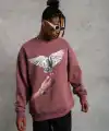Erkek Güvercin Baskılı Bisiklet Yaka Sweatshirt 3 iplik pamuklu - Gül Kurusu