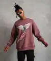 Erkek Güvercin Baskılı Bisiklet Yaka Sweatshirt 3 iplik pamuklu - Gül Kurusu