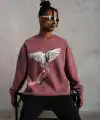 Erkek Güvercin Baskılı Bisiklet Yaka Sweatshirt 3 iplik pamuklu - Gül Kurusu