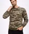 Erkek Kamuflaj Desenli 2 İplik 4 Mevsim Uzun Kollu Bisiklet Yaka Sweatshirt - Kamuflaj