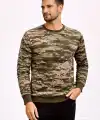 Erkek Kamuflaj Desenli 2 İplik 4 Mevsim Uzun Kollu Bisiklet Yaka Sweatshirt - Kamuflaj