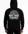 Erkek Kapşonlu Sweatshirt – Oversize Üç İplik Şardonlu Hoodie, “West Coast Classics” Ön & Arka Baskılı, Kanguru Cepli Kışlık Günlük Stil - Siyah