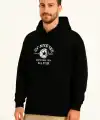 Erkek Kapşonlu Sweatshirt – Üç İplik Şardonlu Kumaş, Oversize Fit, Ön & Arka Baskılı, Kanguru Cepli, Kışlık Rahat Hoodie- Siyah