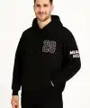 Erkek Kapşonlu Sweatshirt – Üç İplik Şardonlu Kumaş, Oversize Fit, Ön & Arka Baskılı, Kanguru Cepli, Kışlık Rahat Hoodie - Siyah