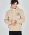 Erkek Kapüşonlu Baskılı Fermuarlı Hırka - Bej