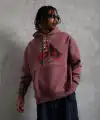 Erkek Kapüşonlu Cepli Box Eldiven Baskılı 3 İplik Sweatshirt Hoodie - Gül Kurusu