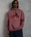 Erkek Kapüşonlu Cepli Box Eldiven Baskılı 3 İplik Sweatshirt Hoodie - Gül Kurusu