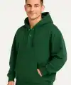 Erkek Kapüşonlu Hoodie Cepli Çıtçıtlı 3 İplik Pamuklu Sweatshirt - Haki