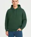 Erkek Kapüşonlu Hoodie Cepli Çıtçıtlı 3 İplik Pamuklu Sweatshirt - Haki