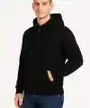 Erkek Kapüşonlu Hoodie Cepli Çıtçıtlı 3 İplik Pamuklu Sweatshirt - Siyah