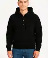 Erkek Kapüşonlu Hoodie Cepli Çıtçıtlı 3 İplik Pamuklu Sweatshirt - Siyah
