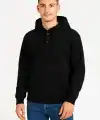 Erkek Kapüşonlu Hoodie Cepli Çıtçıtlı 3 İplik Pamuklu Sweatshirt - Siyah
