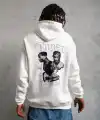 Erkek Kapüşonlu Kanguru Cepli Sweatshirt 3 İplik Pamuklu Baskılı Hoodie - Beyaz