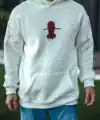 Erkek Kapüşonlu Kanguru Cepli Sweatshirt 3 İplik Pamuklu Baskılı Hoodie -  Beyaz