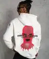 Erkek Kapüşonlu Kanguru Cepli Sweatshirt 3 İplik Pamuklu Baskılı Hoodie -  Beyaz