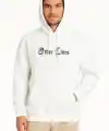 Erkek Kapüşonlu Kanguru Cepli Sweatshirt 3 İplik Pamuklu Baskılı Hoodie - Beyaz