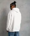 Erkek Kapüşonlu Kanguru Cepli Sweatshirt 3 İplik Pamuklu Baskılı Hoodie - Beyaz