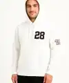 Erkek Kapüşonlu Kanguru Cepli Sweatshirt 3 İplik Pamuklu Baskılı Hoodie - Beyaz