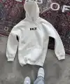 Erkek Kapüşonlu Kanguru Cepli Sweatshirt 3 İplik Pamuklu Baskılı Hoodie -  Beyaz