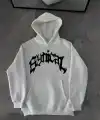 Erkek Kapüşonlu Kanguru Cepli Sweatshirt 3 İplik Pamuklu Baskılı Hoodie - Beyaz