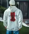 Erkek Kapüşonlu Kanguru Cepli Sweatshirt 3 İplik Pamuklu Baskılı Hoodie -  Beyaz