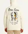 Erkek Kapüşonlu Kanguru Cepli Sweatshirt 3 İplik Pamuklu Baskılı Hoodie - Beyaz