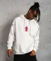 Erkek Kapüşonlu Kanguru Cepli Sweatshirt 3 İplik Pamuklu Baskılı Hoodie -  Beyaz
