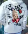 Erkek Kapüşonlu Kanguru Cepli Sweatshirt 3 İplik Pamuklu Baskılı Hoodie - Beyaz