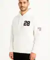 Erkek Kapüşonlu Kanguru Cepli Sweatshirt 3 İplik Pamuklu Baskılı Hoodie - Beyaz