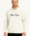 Erkek Kapüşonlu Kanguru Cepli Sweatshirt 3 İplik Pamuklu Baskılı Hoodie - Beyaz
