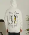 Erkek Kapüşonlu Kanguru Cepli Sweatshirt 3 İplik Pamuklu Baskılı Hoodie - Beyaz