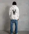 Erkek Kapüşonlu Kanguru Cepli Sweatshirt 3 İplik Pamuklu Baskılı Hoodie - Beyaz