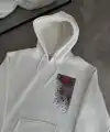 Erkek Kapüşonlu Kanguru Cepli Sweatshirt 3 İplik Pamuklu Baskılı Hoodie - Beyaz