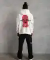 Erkek Kapüşonlu Kanguru Cepli Sweatshirt 3 İplik Pamuklu Baskılı Hoodie -  Beyaz